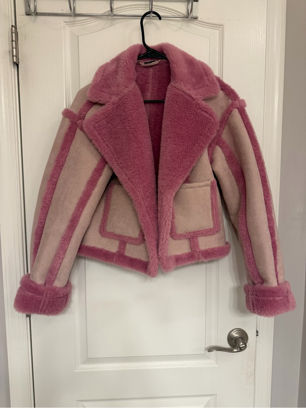 Plush Pink Teddy Shearling Jacket for Women